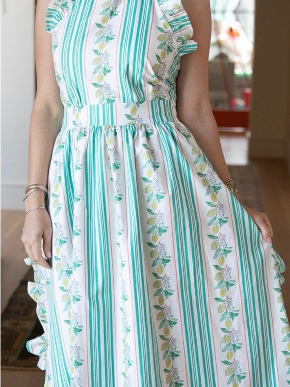 Sleeveless Mint Stripe & Floral Maxi Dress
